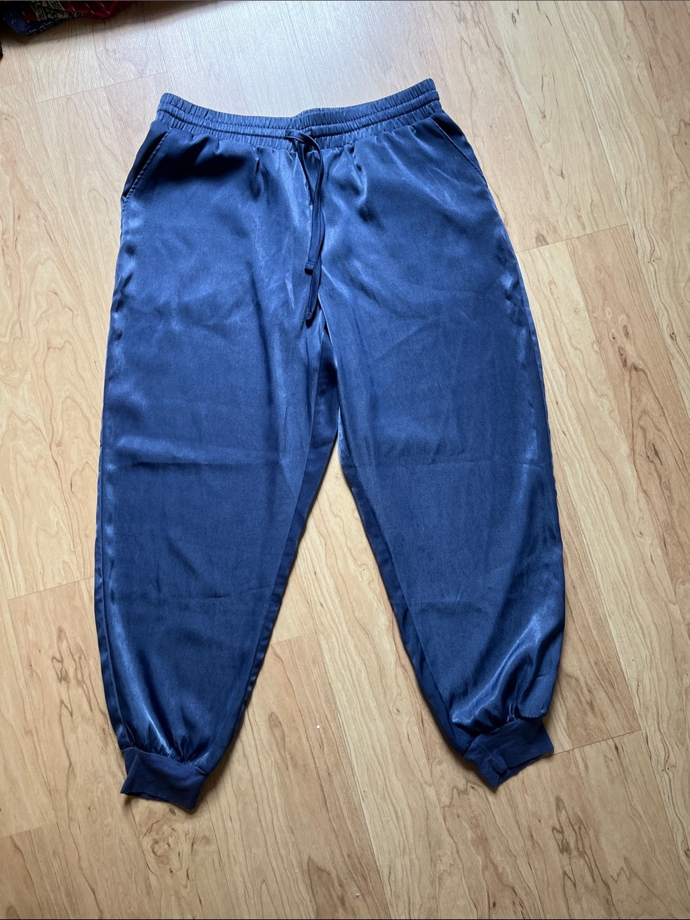 AnyBody Navy Blue Satin-Look Jogger Pants